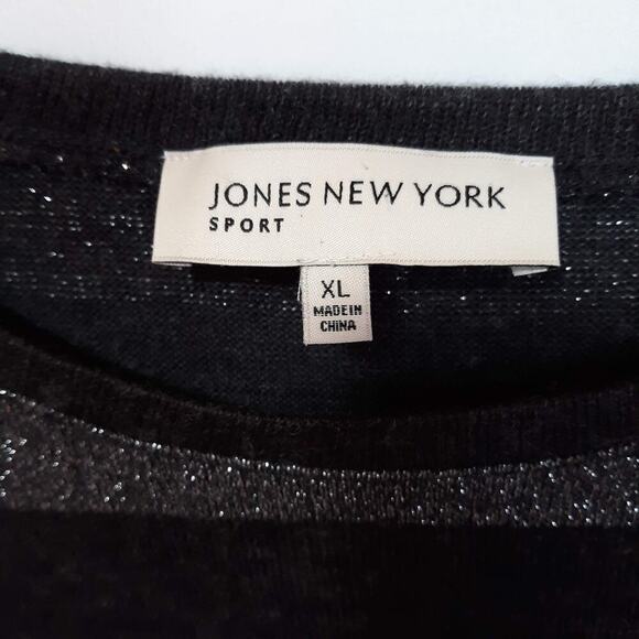 Jones NY Sprot Dark Gray and Silver Wide Stripes Long Sleeve Sweater Size XL - Picture 4 of 4